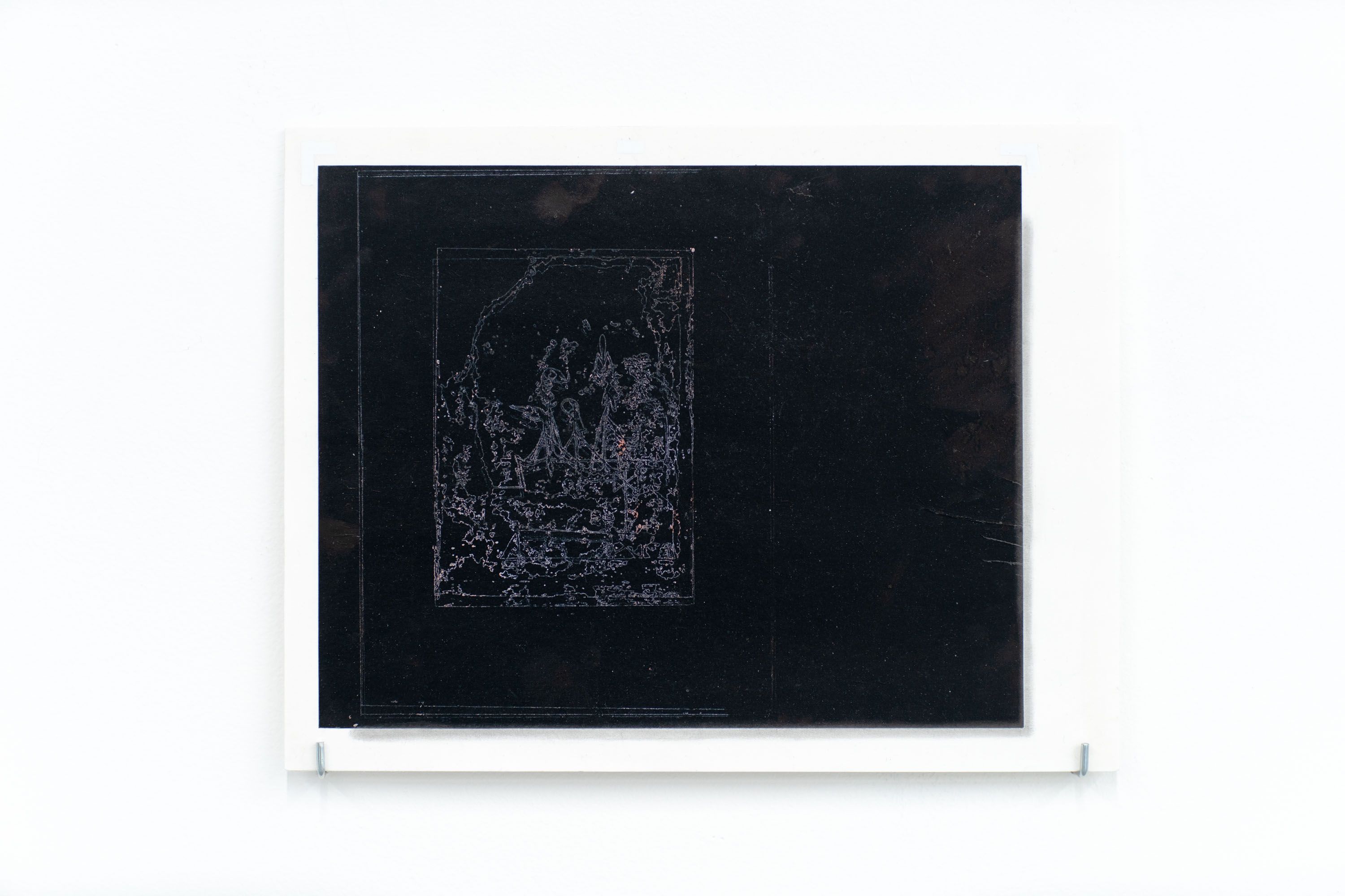 Marissa Lee Benedict and David Rueter, Inverted Twittering Machine, 2020, Graphite, oil pastel, mounted carbon paper on Rite in the Rain paper, 8.5 x 11 inches