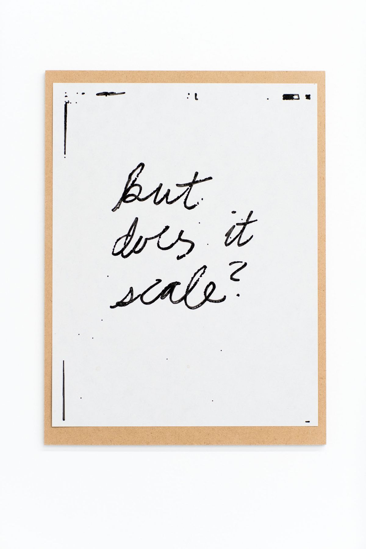 Marissa Lee Benedict and David Rueter, But does it scale?, 2021, Pen on Rite in the Rain cardstock, mounted on MDF panel, 9 x 12 inches