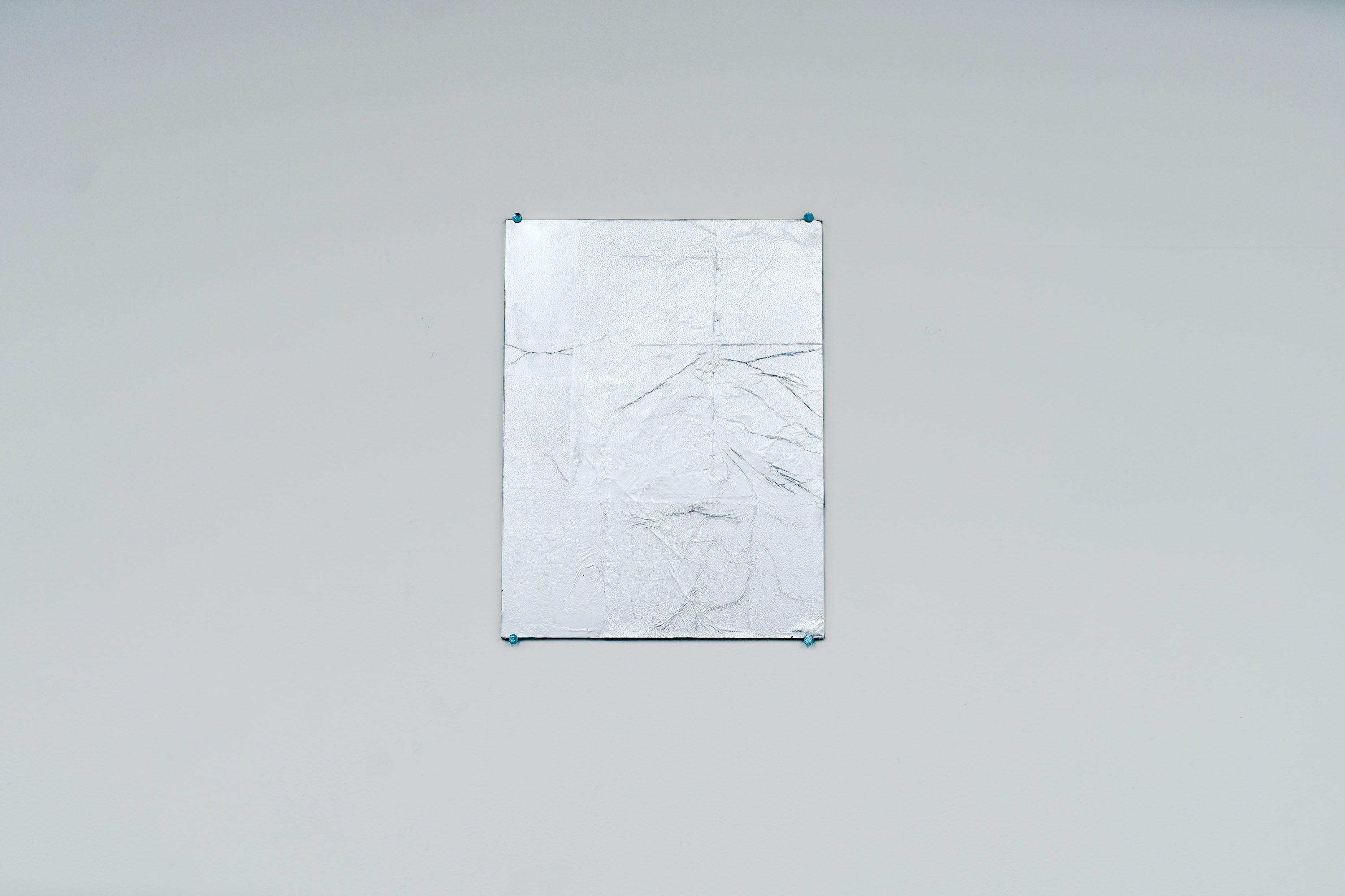 Marissa Lee Benedict and David Rueter, Foiled Again, 2021, Aluminum foil, rabbit skin glue, 12 x 16 inches
