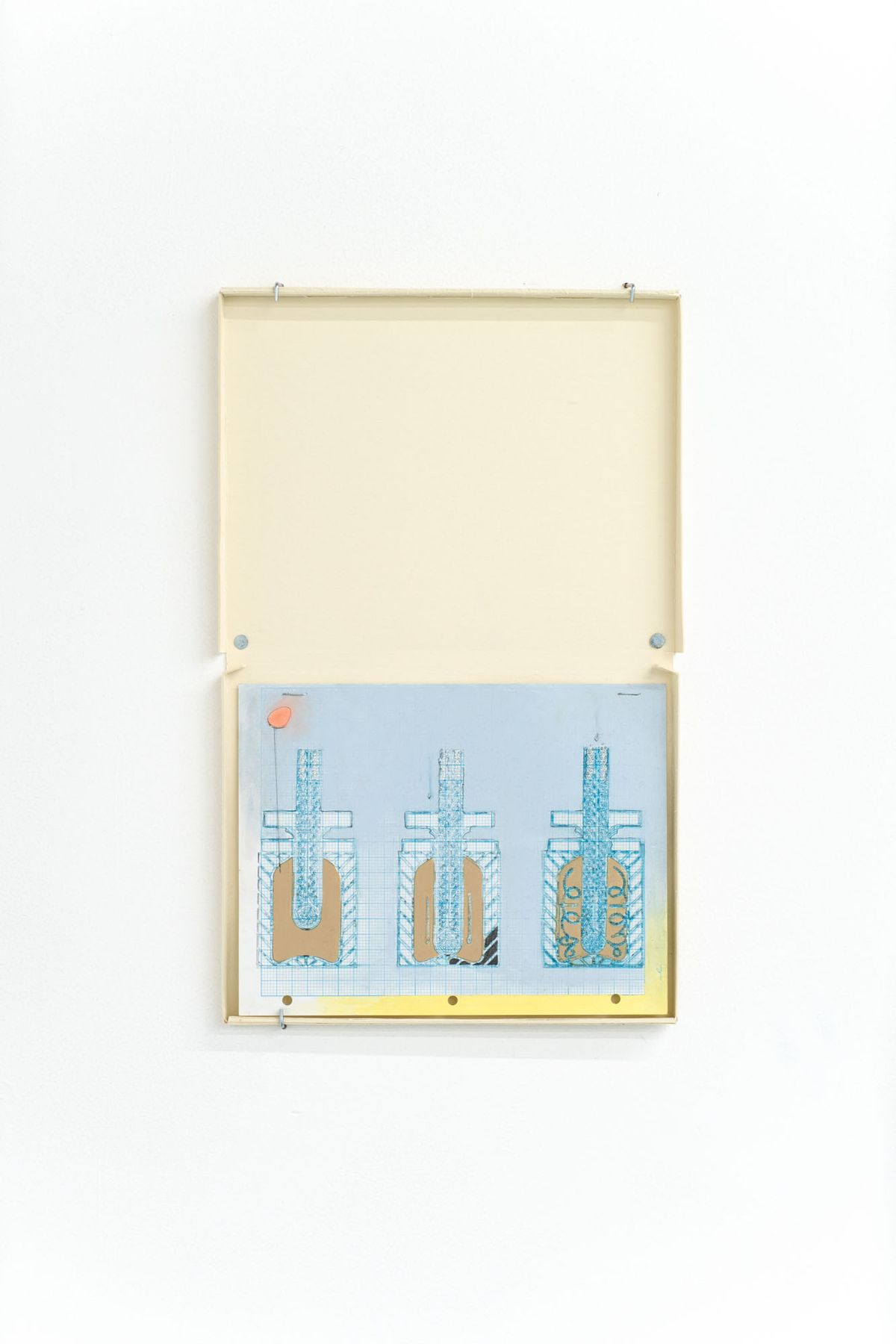 Marissa Lee Benedict and David Rueter, Blow Mold, 2021, Wax pencil, graphite, oil pastel, oil on 2mm grid Rite in the Rain paper, 8.5 x 11 inches